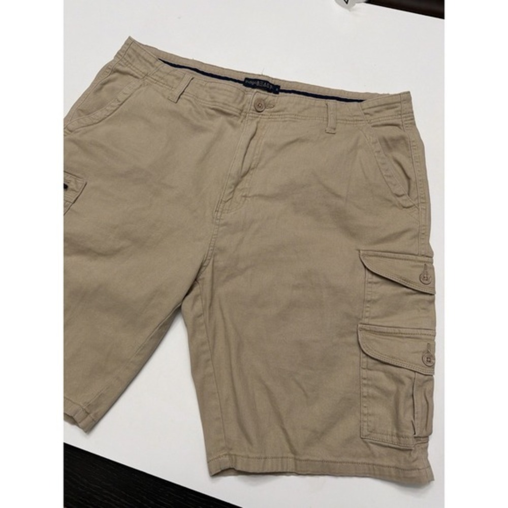 Indigo Beast Cargo Shorts Mens 38 Khaki Stretch Flat‎ Front 10" Inseam.    5200